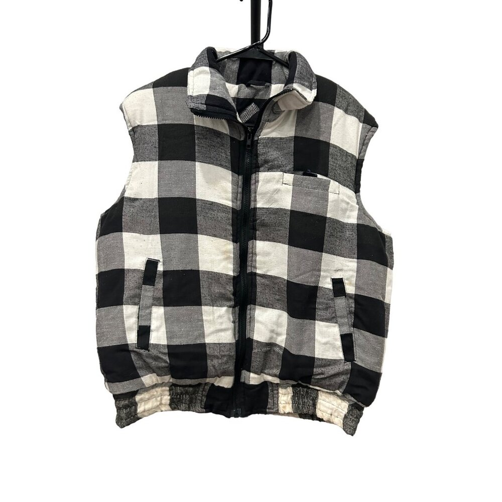 Vintage Branded Lion Black White Buffalo Plaid Quilted Puffer Vest